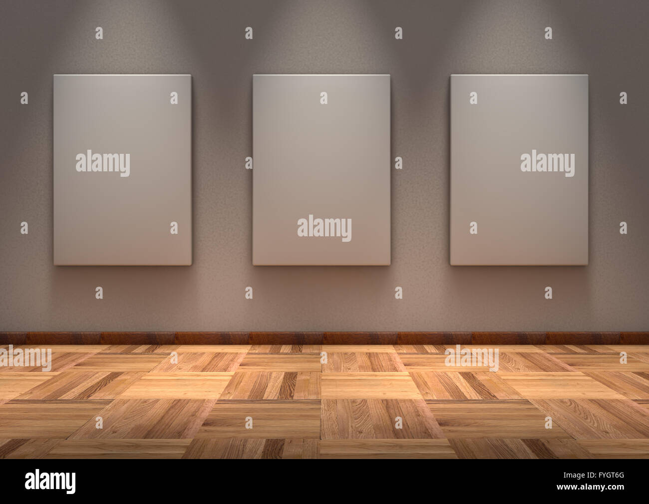 Rendern von drei Frames auf einer Wand Stockfoto