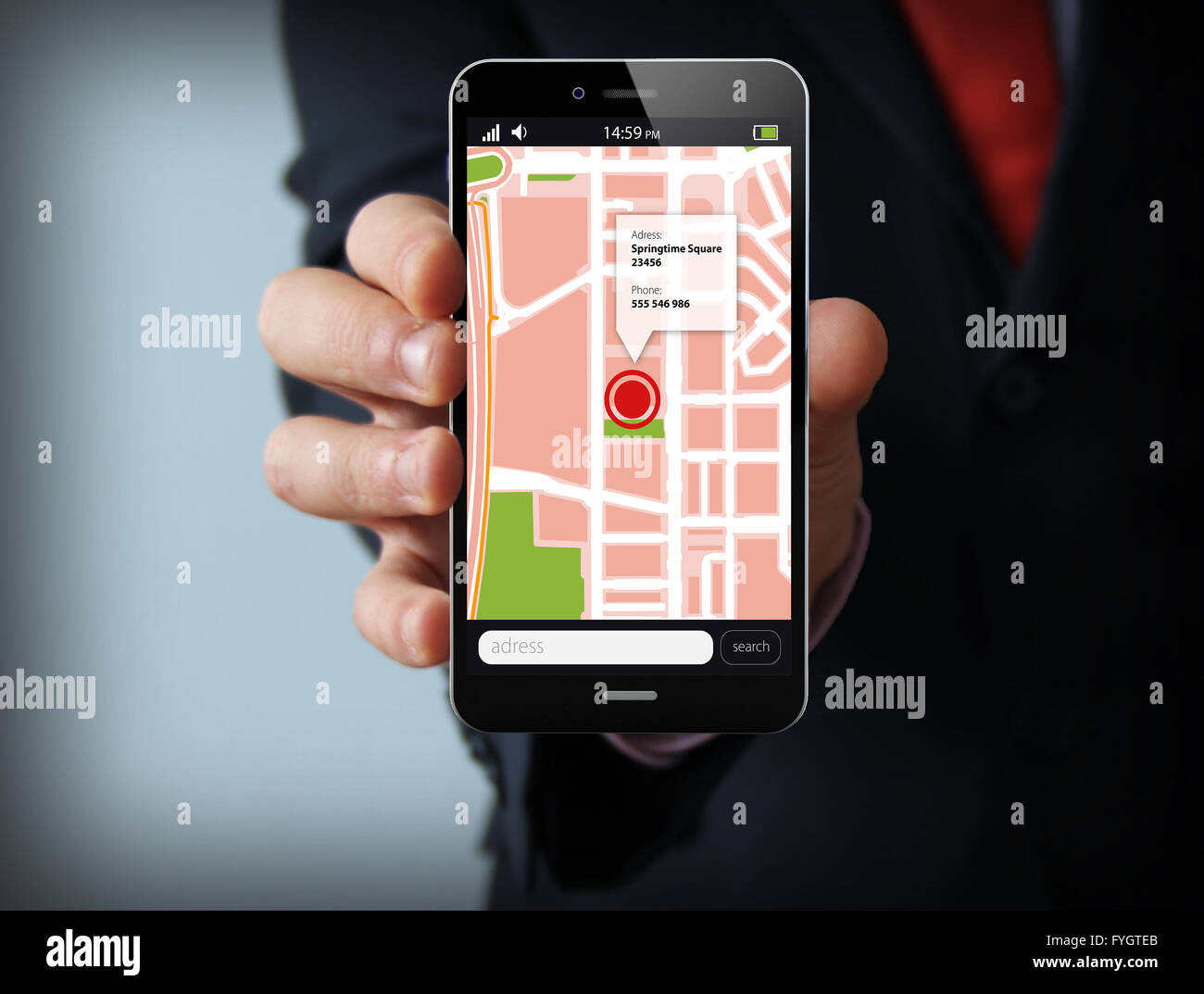 Smart Phone Navigation - mobile Gps 3D-Konzept: Lage app auf Touchscreen-Smartphone Stockfoto