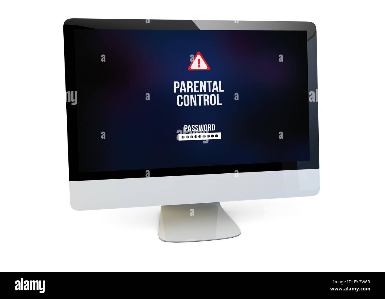 moderne Kind Sicherheitskonzept: Rendern eines Computers mit parental Control auf dem Bildschirm zu isoliert Stockfoto
