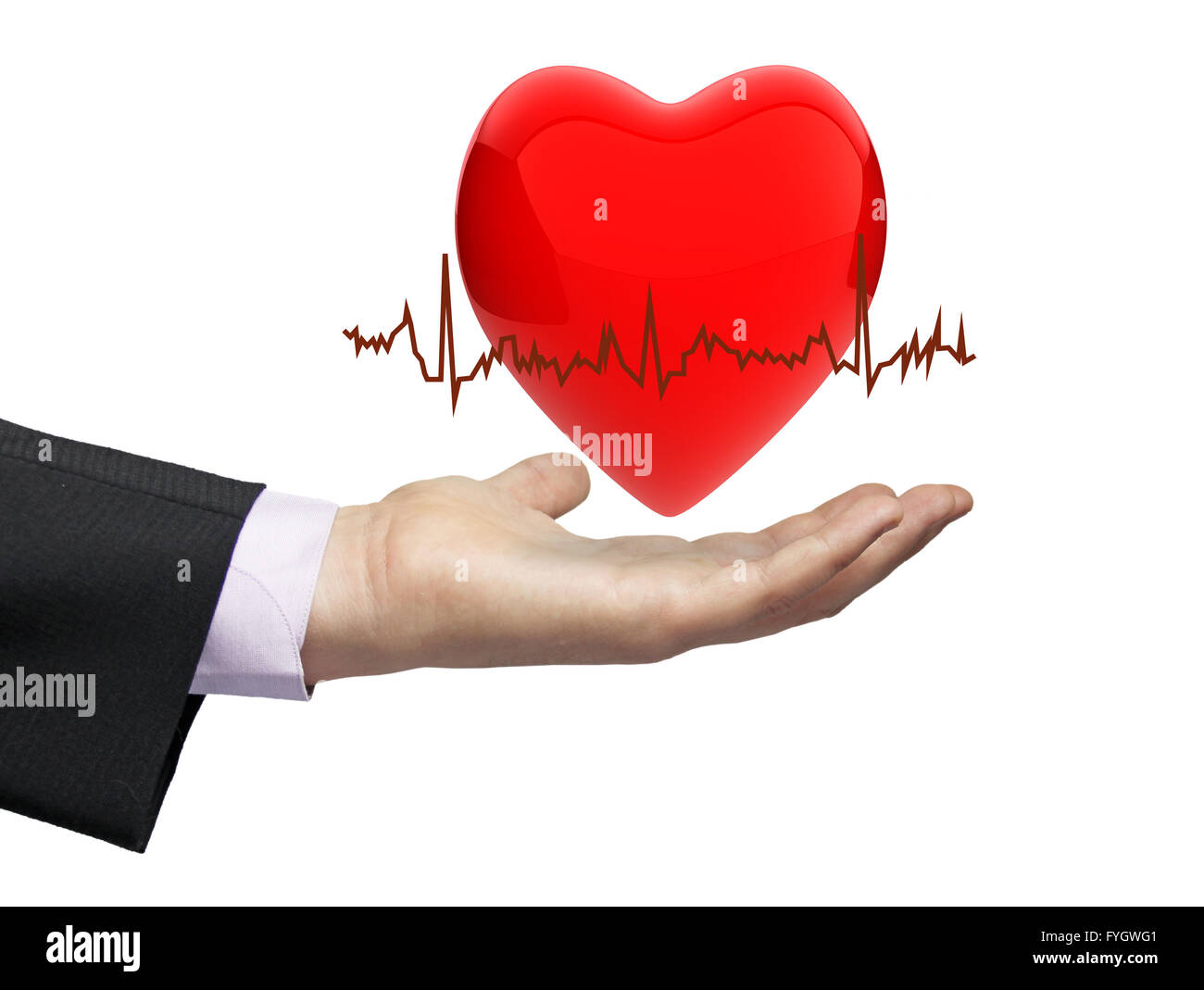 Gesundheitskonzept: ein Herd über einen Geschäftsmann Hand mit Elektrokardiogramm Stockfoto