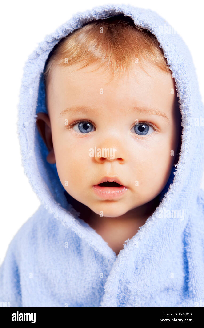 Gesicht der niedlichen Baby Boy, Isolated on White Stockfoto
