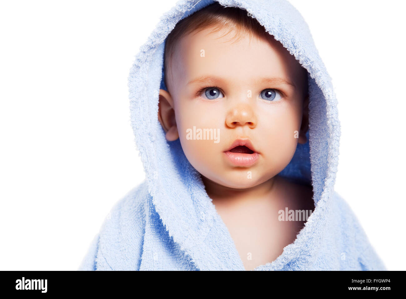 Lustiges Gesicht der niedlichen Baby Boy, Isolated on White Stockfoto