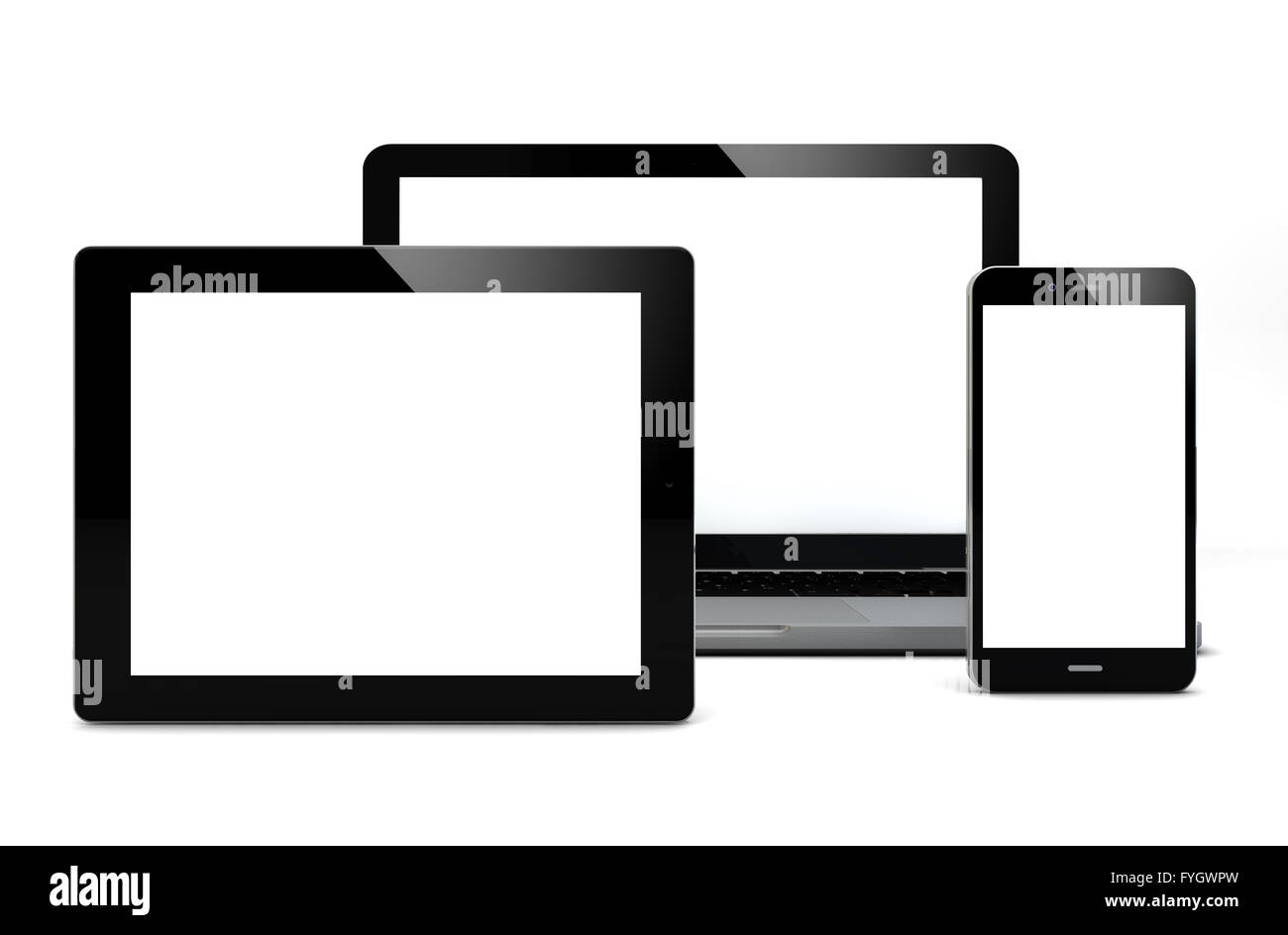 3D generierte Modell mit Laptop, Smartphone und Tablet pc Stockfoto
