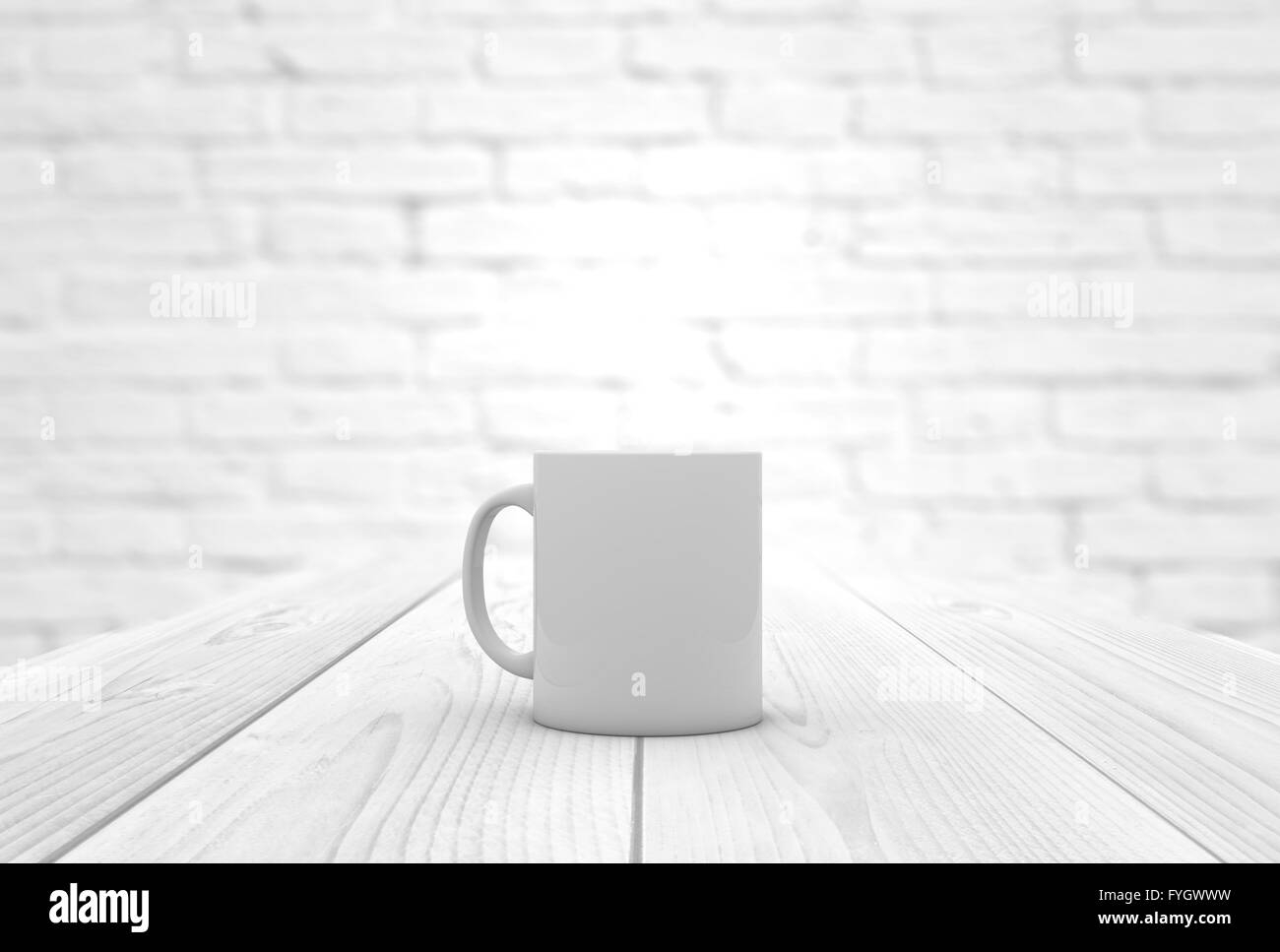 Kaffeetasse auf einem Holztisch mit Exemplar Stockfoto