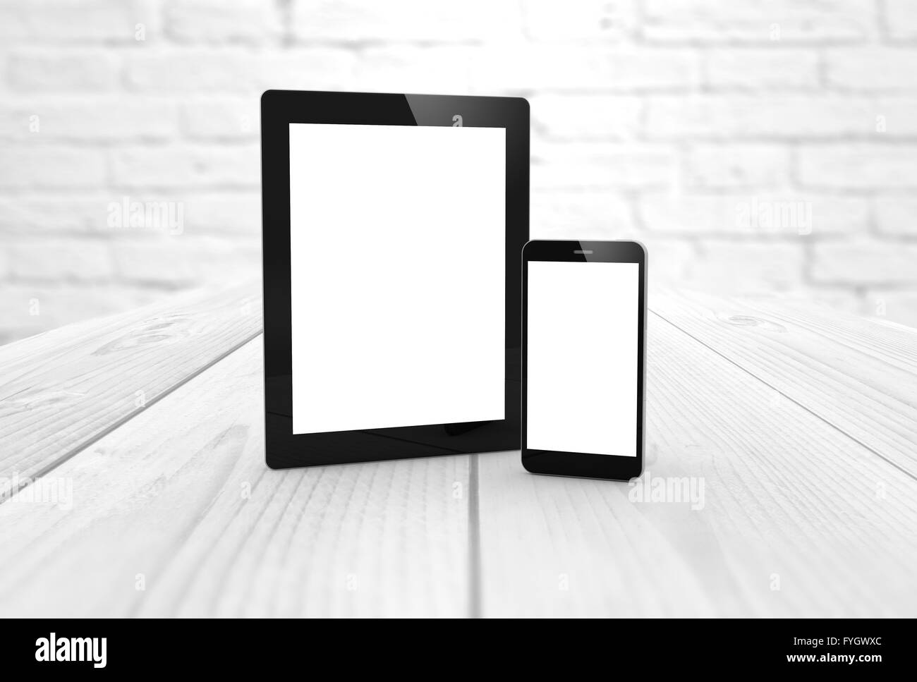 Digital erzeugte Mock-up: Tablet und Smartphone Stockfoto