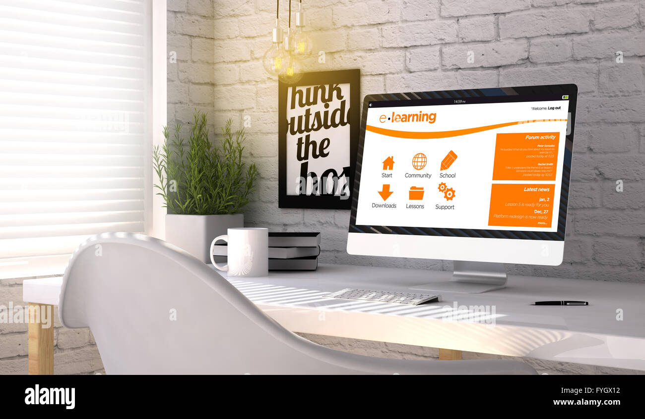 Technologie-Konzept: computergenerierte mit e-Learning auf dem Bildschirm auf stilvolle Arbeitsplatz. Alle Grafiken bestehen. Stockfoto