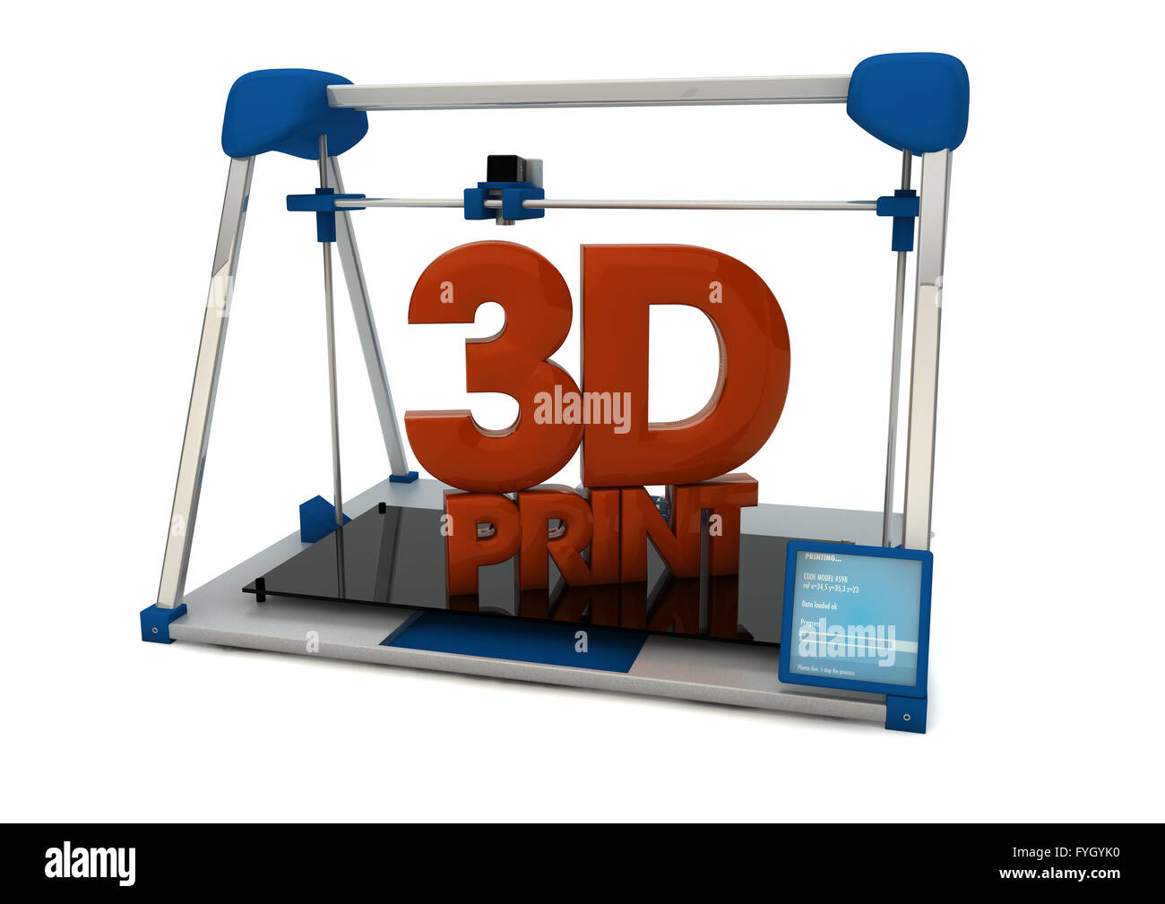 Rendern eines 3D-Druckers mit der Text-3d-print Stockfoto