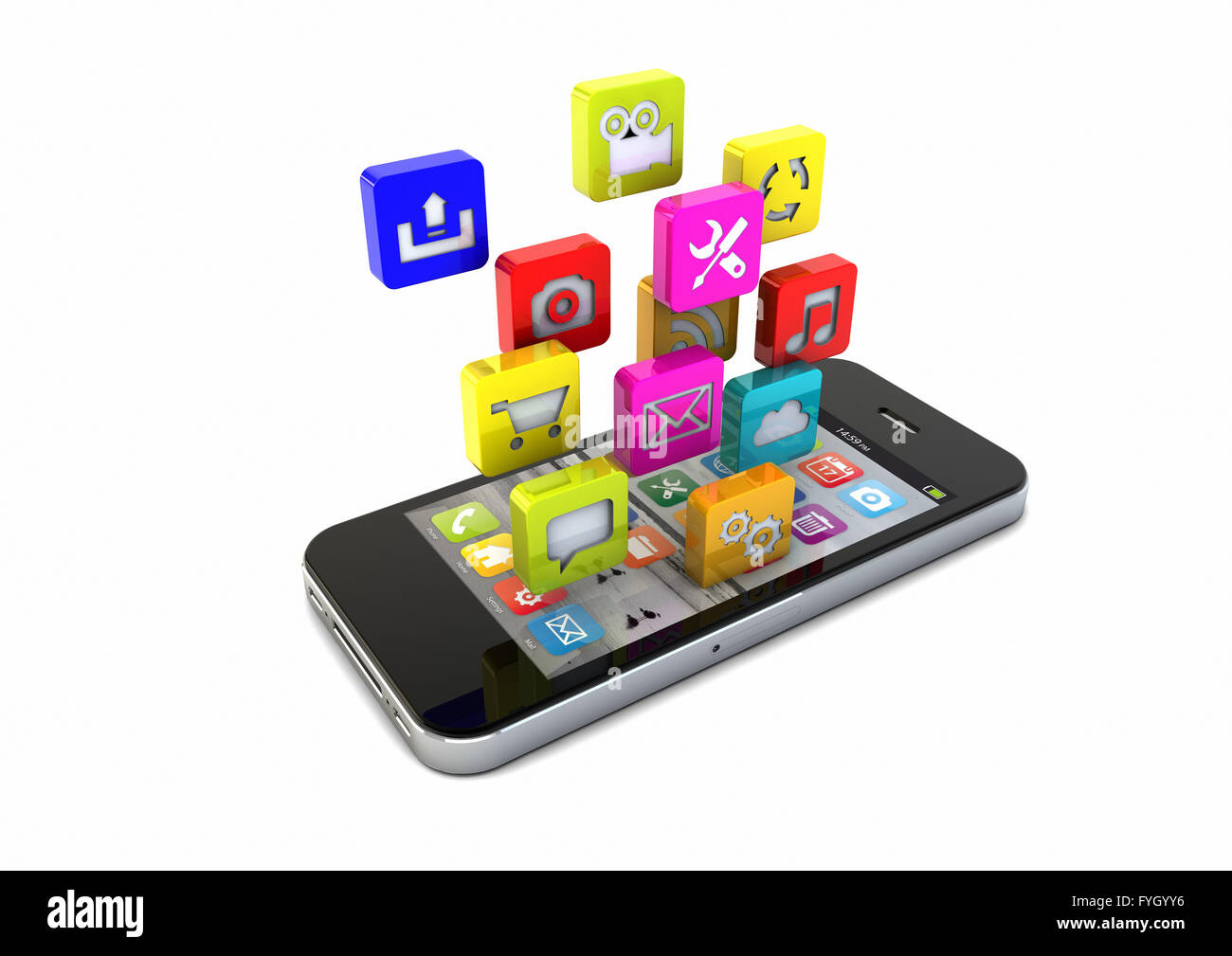 Rendern eines Smartphones mit app-Symbole Stockfoto