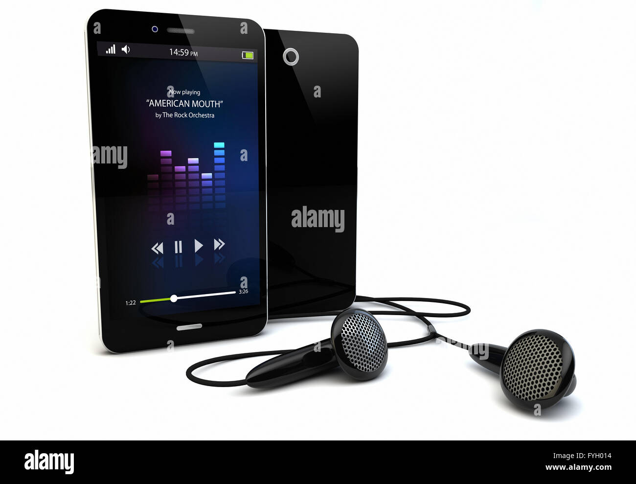Rendern von einem original-Smartphone mit einer Musik-app auf dem Bildschirm Stockfoto