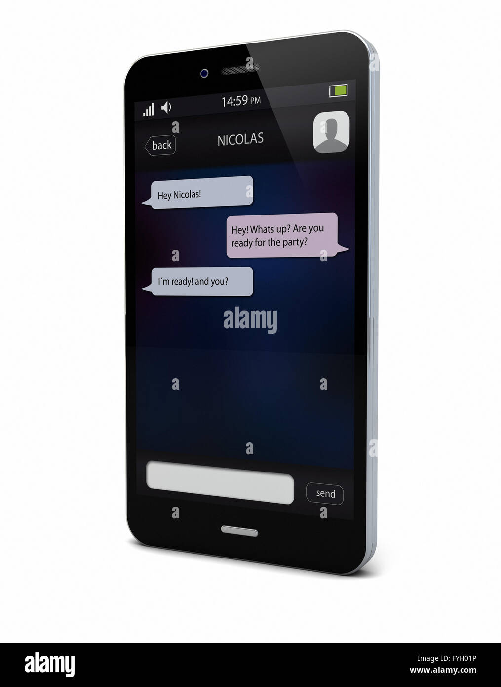 Rendern eines Smartphones mit einer Chat-app auf dem Bildschirm Stockfoto
