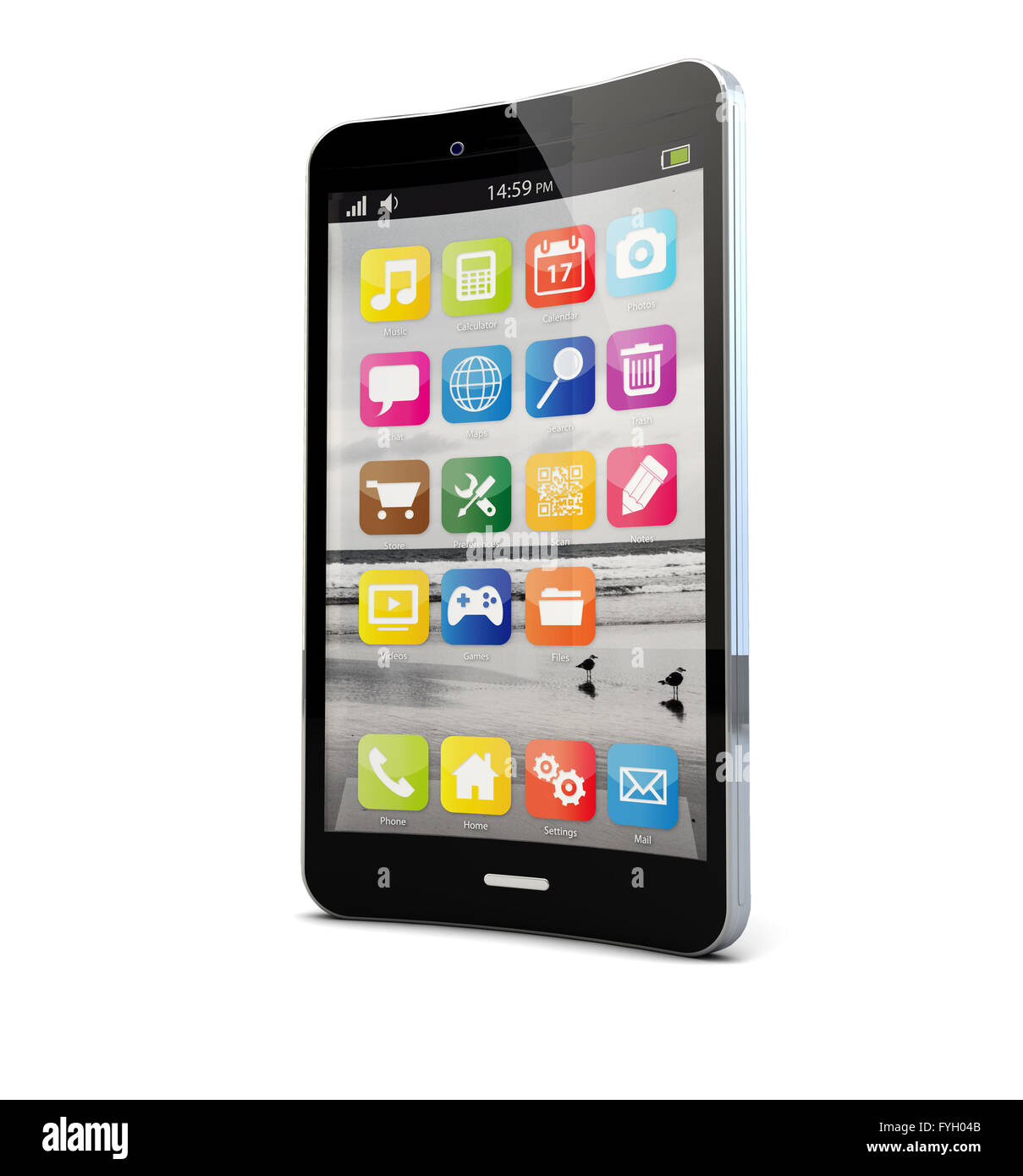 Rendern eines gebogenen Smartphones Stockfoto