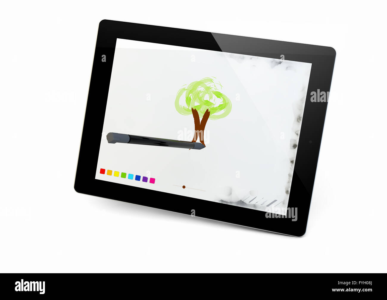 Rendern eines Tablet-PCs mit einem Unentschieden-app Stockfoto