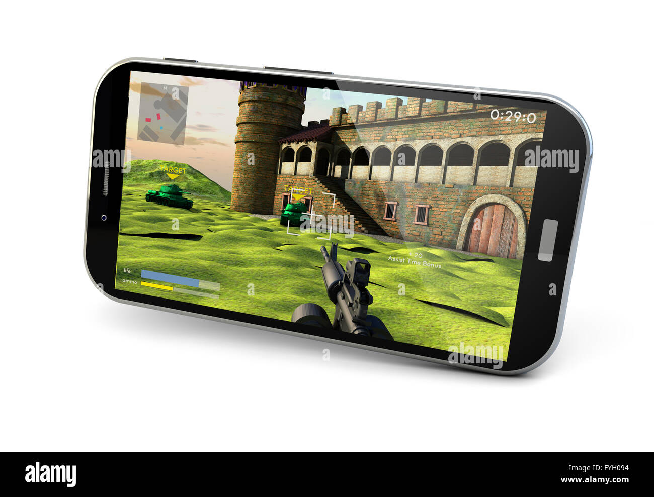 Rendern eines Smartphones mit einem Spiel auf dem Bildschirm Stockfoto