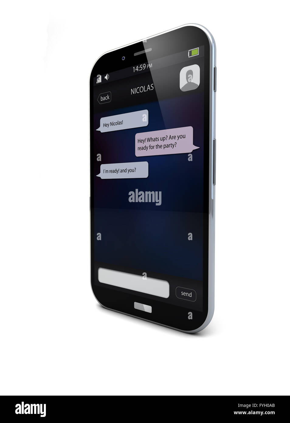 Rendern eines Chat-Smartphones Stockfoto