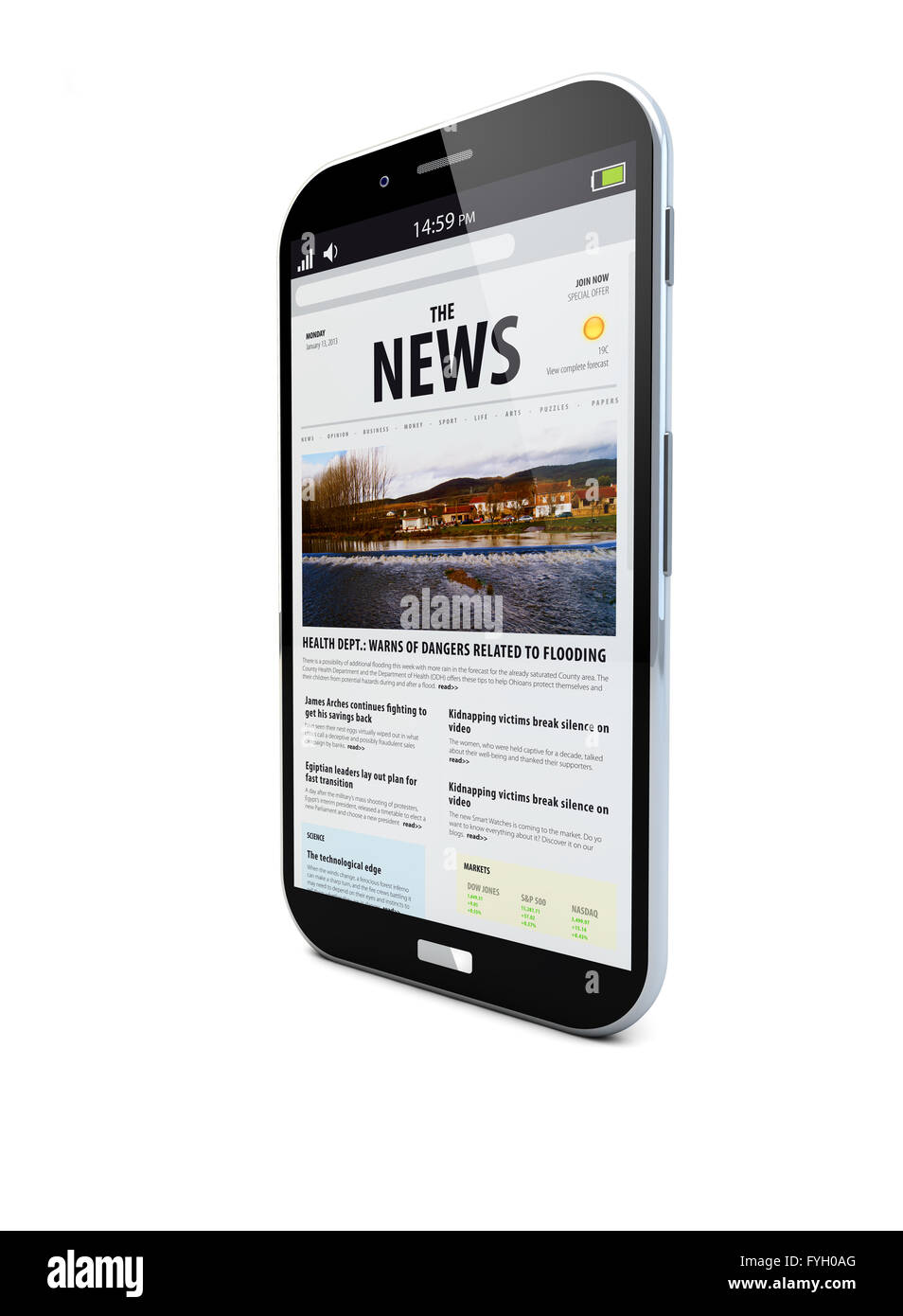 Rendern eines Smartphones mit einem Web-Nachrichten auf dem Bildschirm Stockfoto