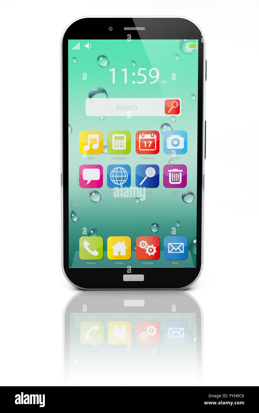 Touchscreen-Smartphone mit bunten Oberfläche mit Farbe Symbole und Schaltflächen, die isoliert auf weißem Hintergrund Stockfoto