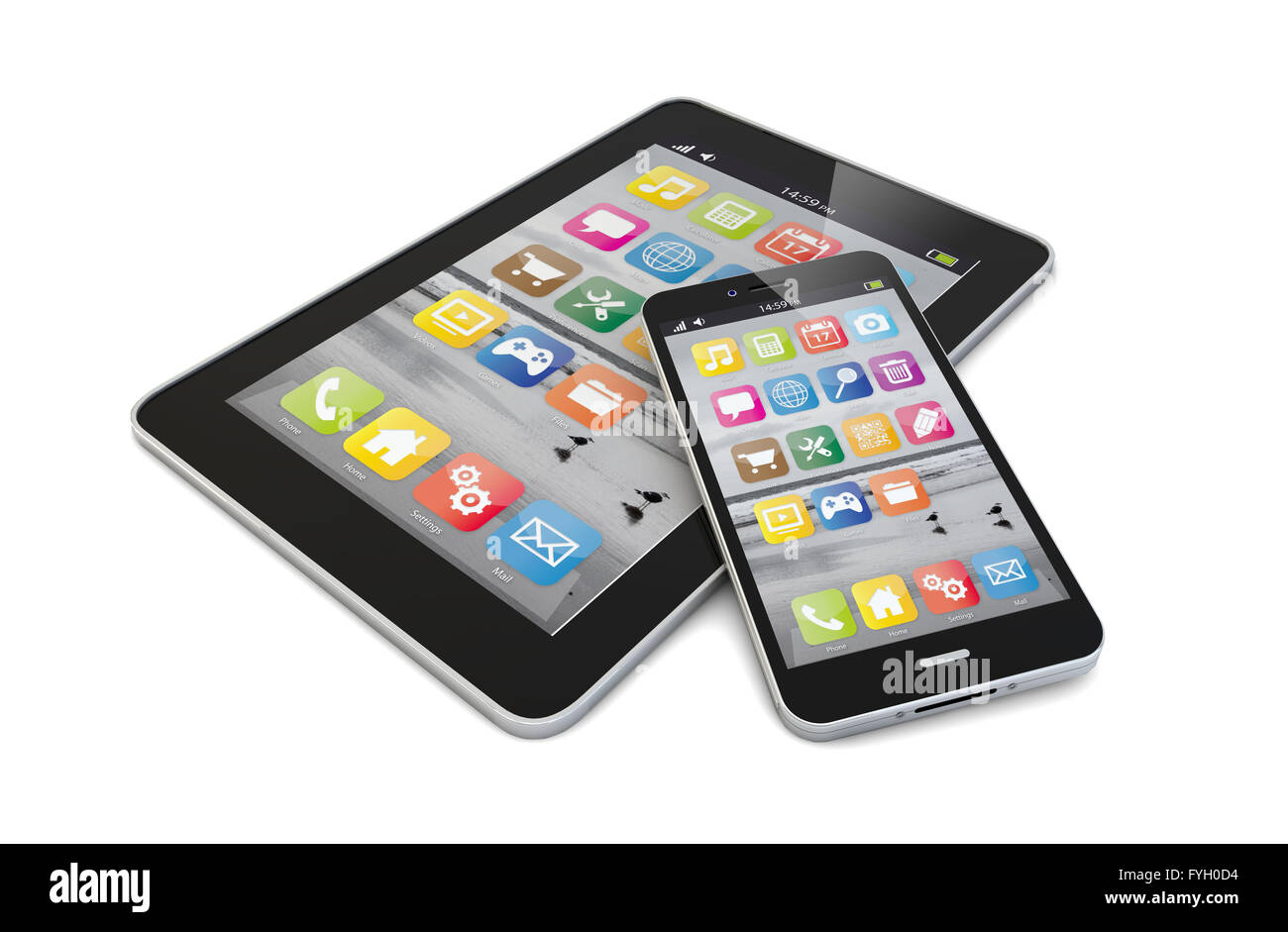 Smartphone und Tablet machen zusammen Stockfoto