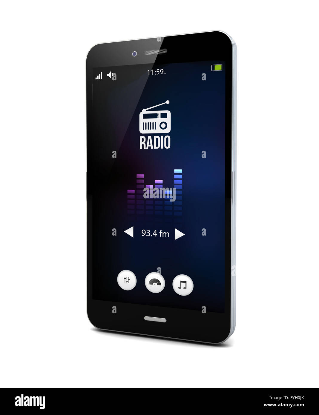 Smartphone mit Radio-app auf dem Bildschirm gerendert Stockfoto