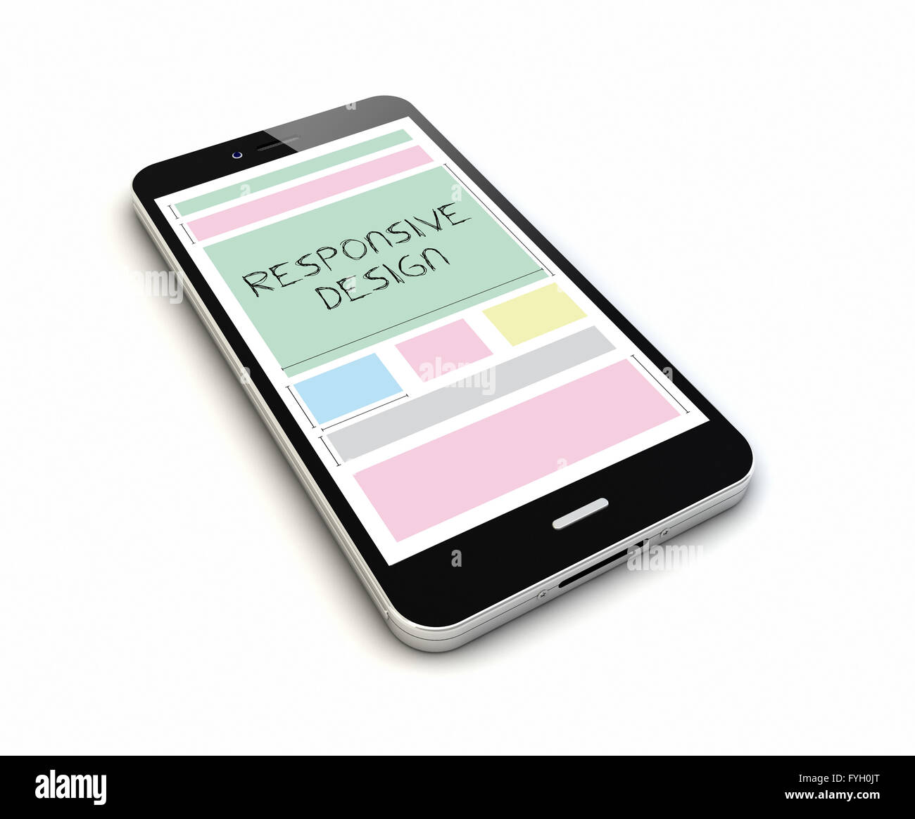 Rendern von einem original-Smartphone mit responsive Design auf dem Bildschirm Stockfoto