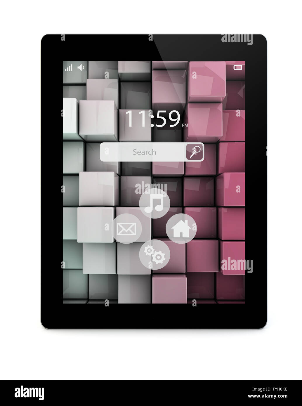 Kreative abstrakte mobile Technologie und Mobilität Kommunikationskonzept: moderne Touchscreen-Tablet-PC-Computer mit Farbe Busines Stockfoto