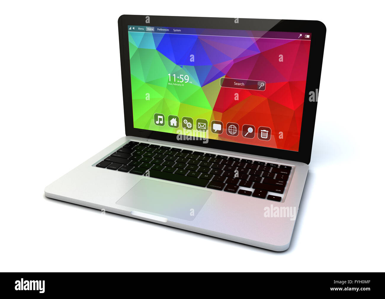 PC Computer Web-Technologie und Internet Kommunikation Mobilitätskonzept: moderne Aluminium-Business-Notebook mit Farbe Bildschirm Interf Stockfoto