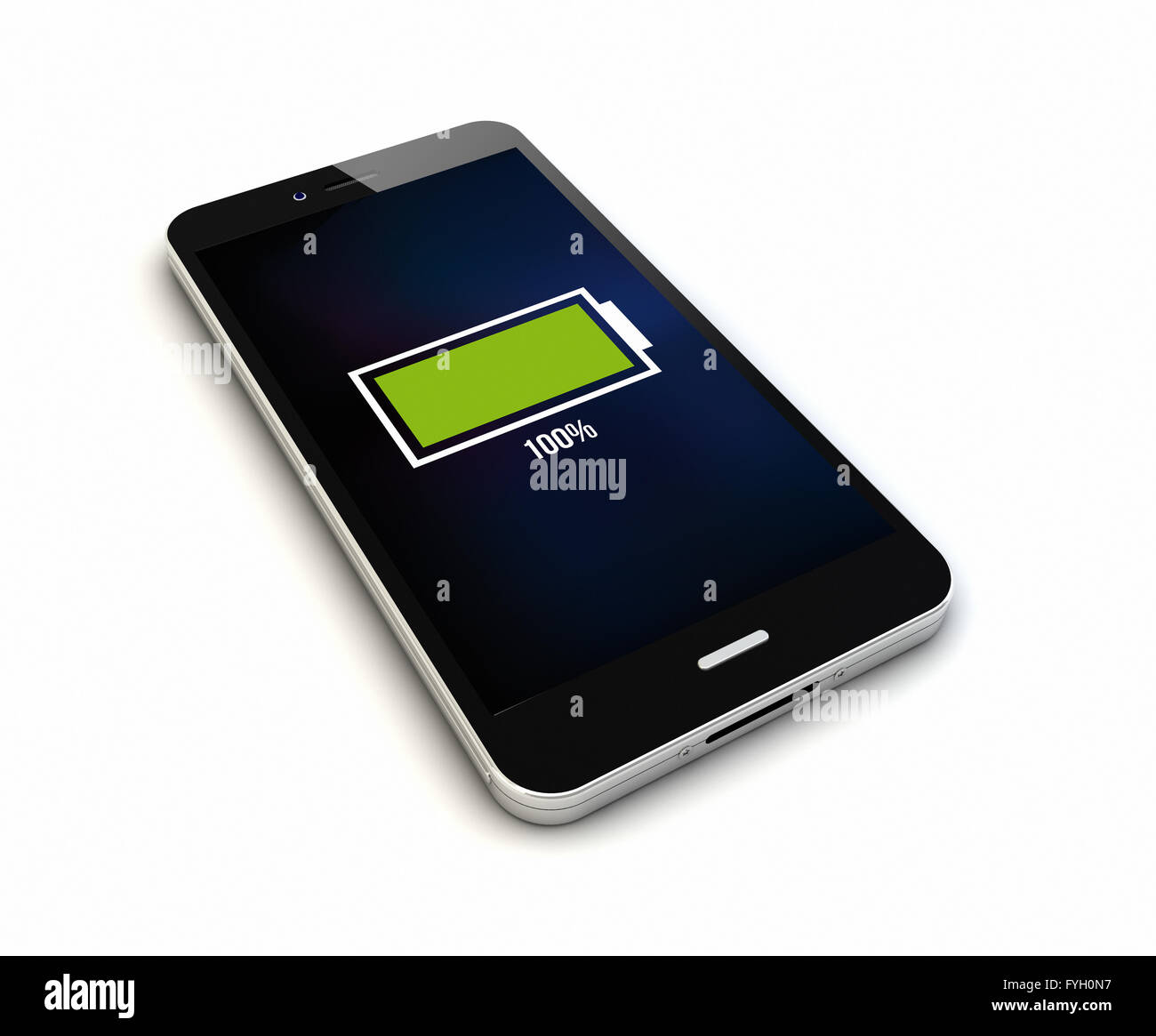 Rendern Sie eine original Smartphones mit voller Batterie-Symbol auf dem Bildschirm. Die Bildschirmgrafik bestehen. Stockfoto
