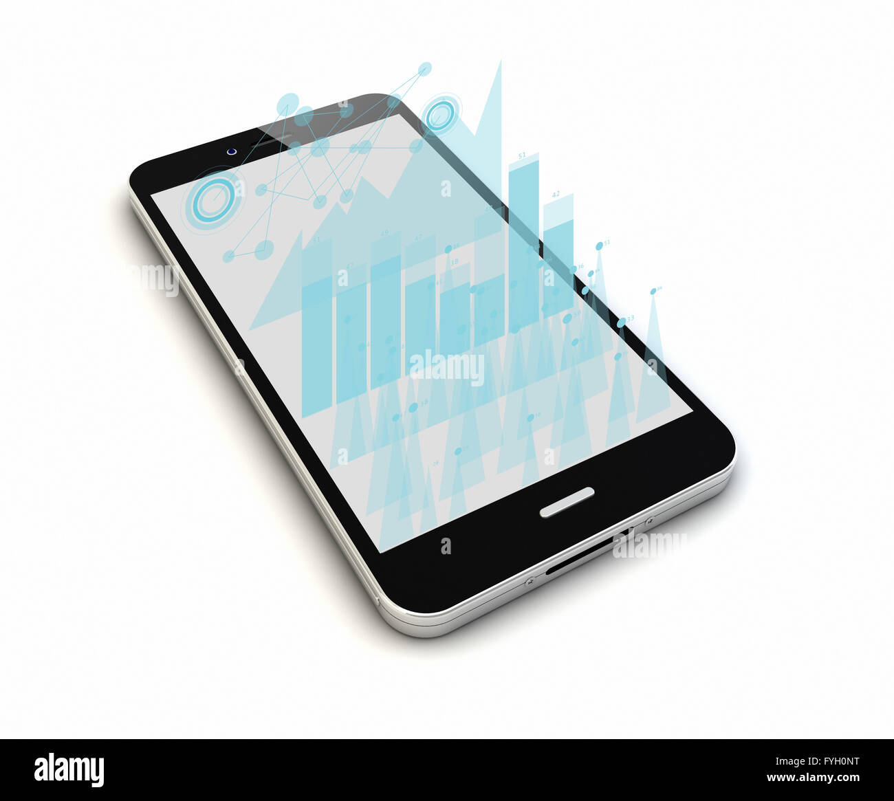 Rendern Sie eine original Smartphones mit Grafiken auf dem Bildschirm. Stockfoto