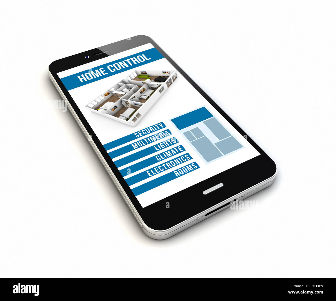 ein original Smartphones mit Heim-intelligente Anwendung auf dem Bildschirm gerendert Stockfoto