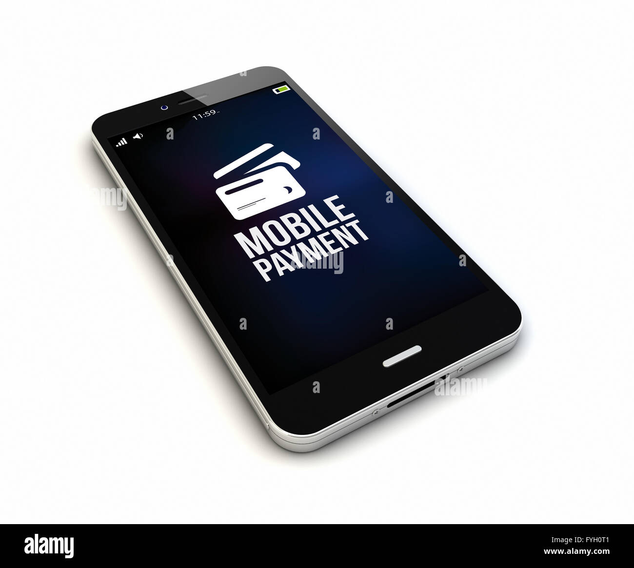 Rendern von einer ursprünglichen Smartphone mit mobile-Payment auf dem Bildschirm zu isoliert. Die Bildschirmgrafik bestehen. Stockfoto