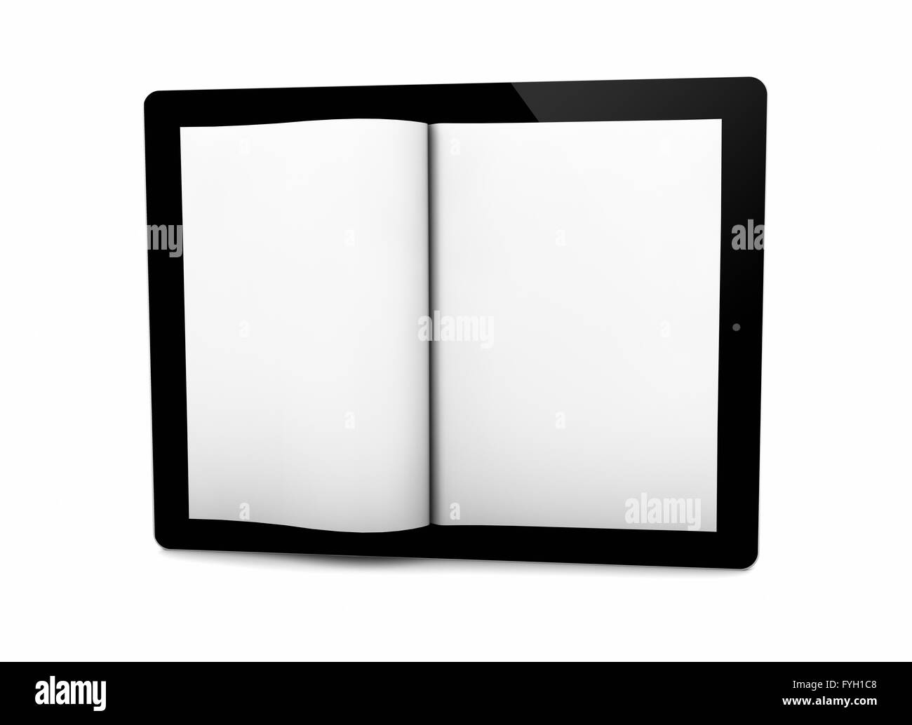 Rendern eines Buches auf dem Bildschirm eines Tablet-PCs Stockfoto