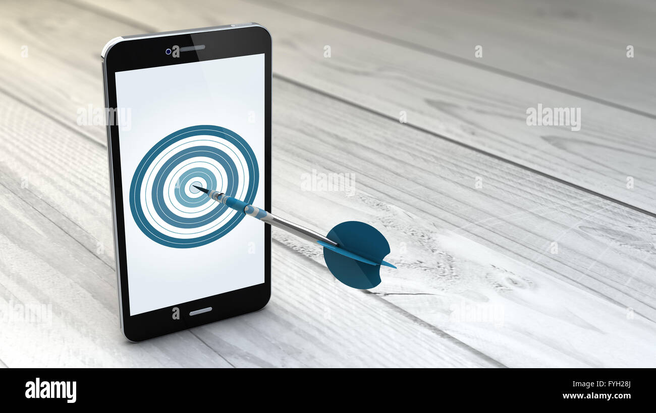 Digital erzeugte Mobile marketing und targeting. Smartphone mit Dartscheibe auf dem Bildschirm. Stockfoto Digital erzeugte Mobile marketing und targeting. Smartphone mit Dartscheibe auf dem Bildschirm. Stockfoto