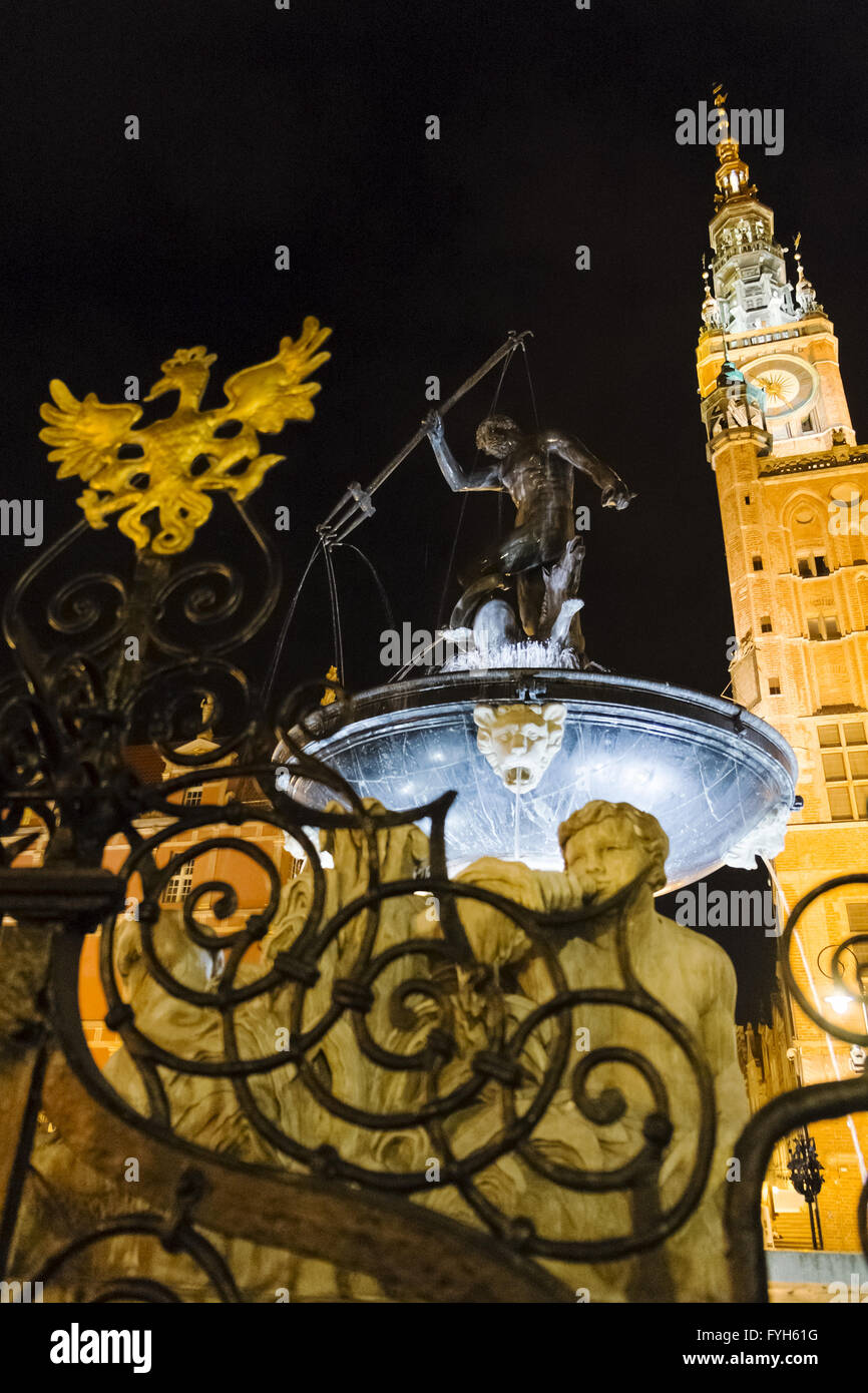 Neptunbrunnen vor Rathaus, Gdansk Stockfoto