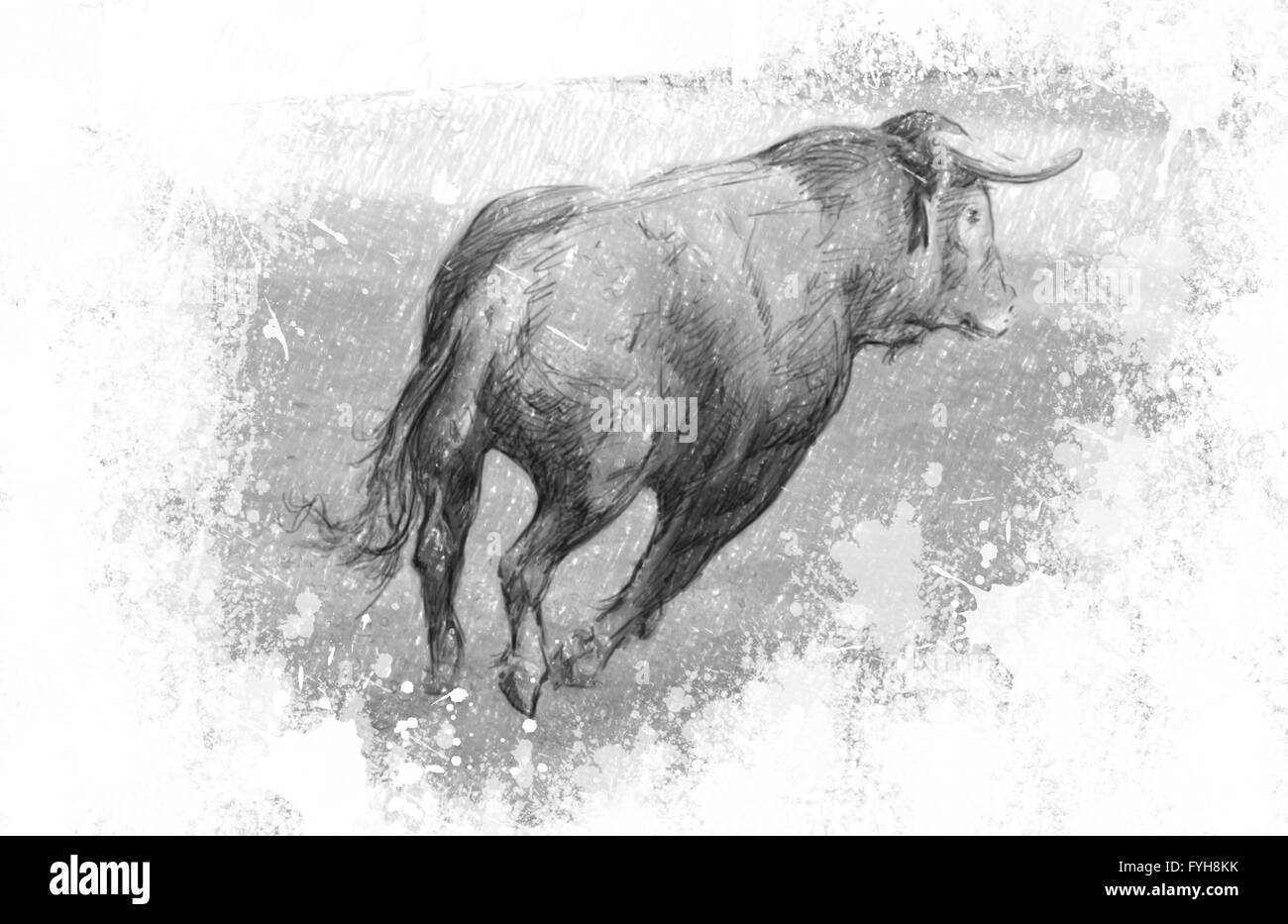 Kunst Illustration, spanischen Stier in der Arena mit sand Stockfoto