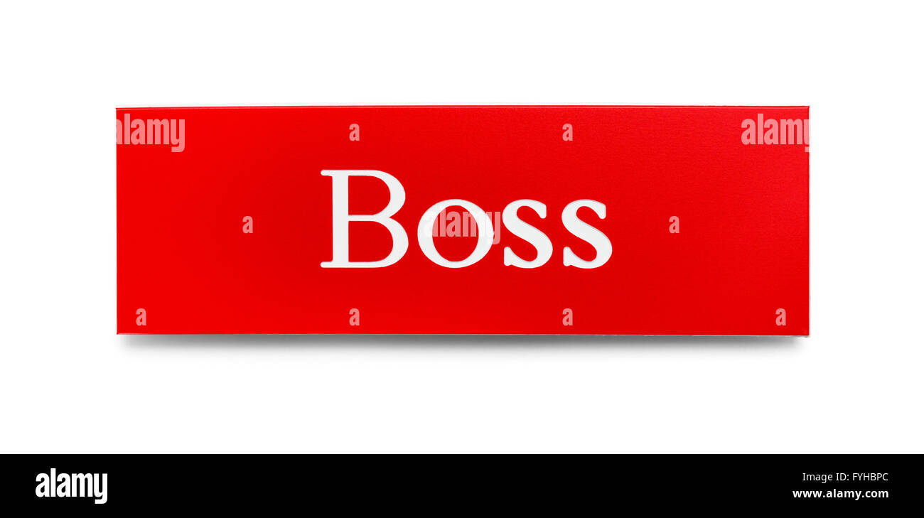 Rot und weiß Boss Kunststoff Namen Pin, Isolated on White Background. Stockfoto