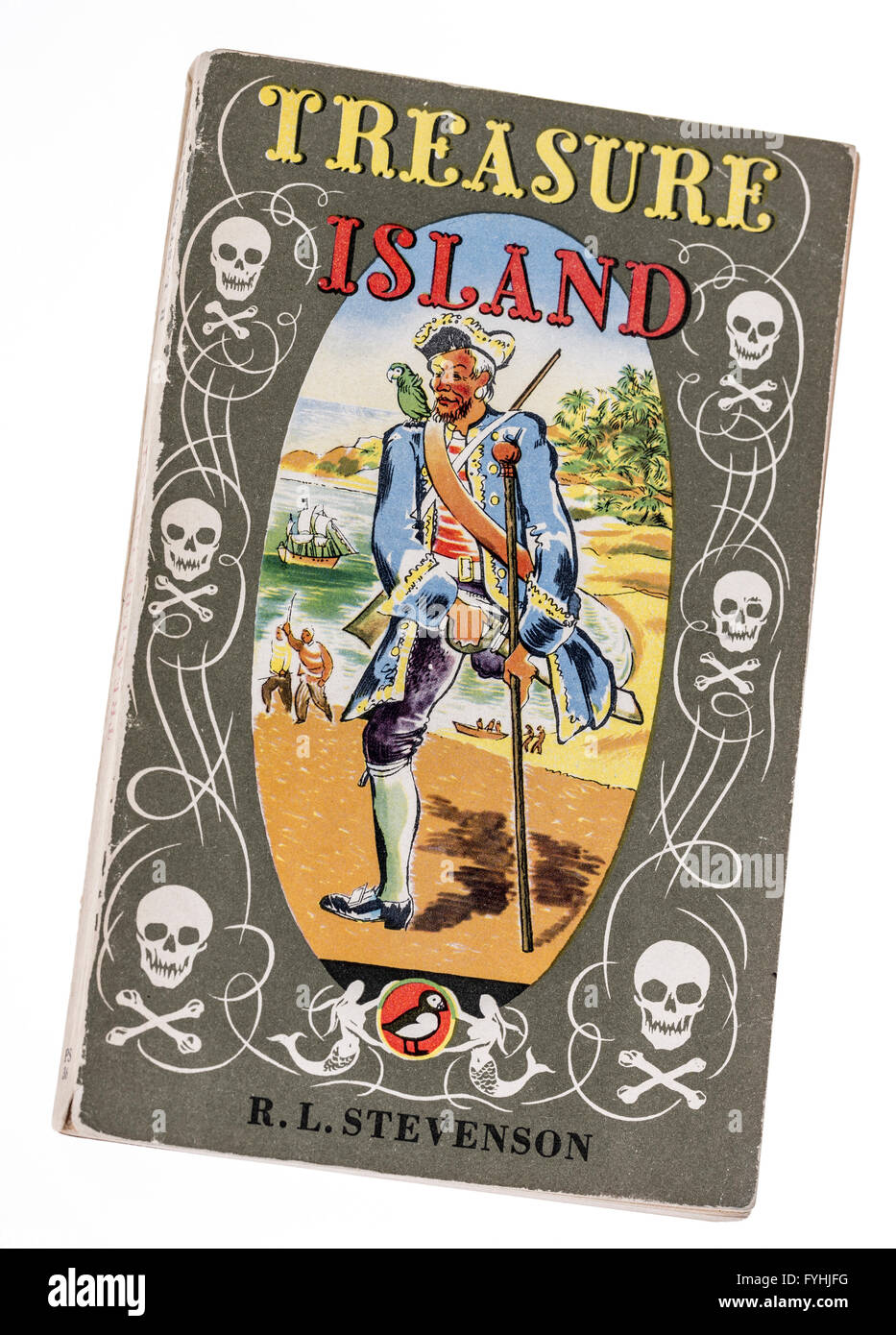Treasure Island-Buch-Cover von Stevenson veröffentlicht von Puffin Stockfoto