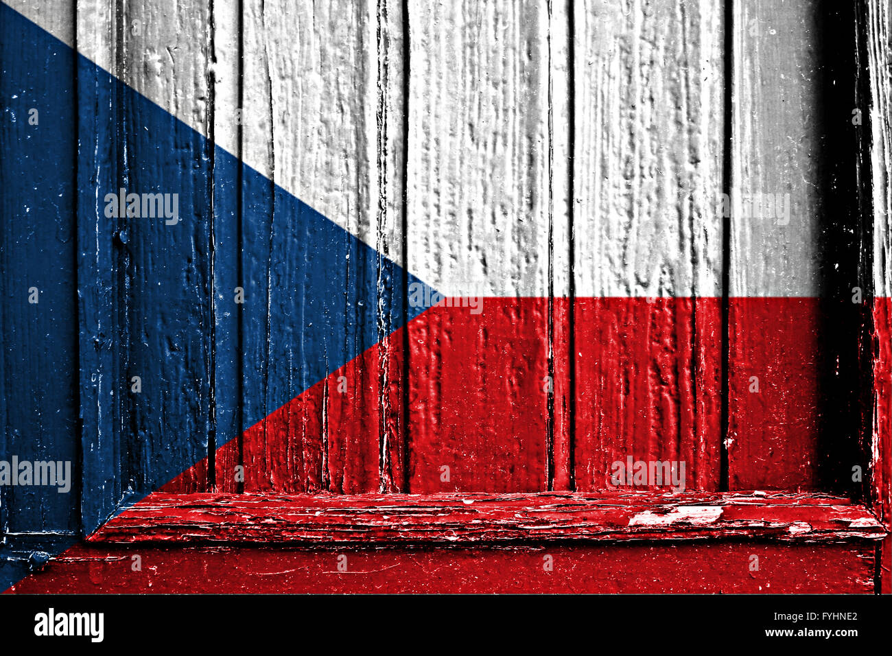 Flagge der Tschechischen Republik bemalt auf Holzrahmen Stockfoto