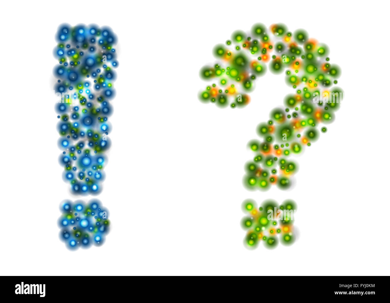 Glänzende Beleuchtung Ausrufezeichen und Frage Zeichen Stockfoto