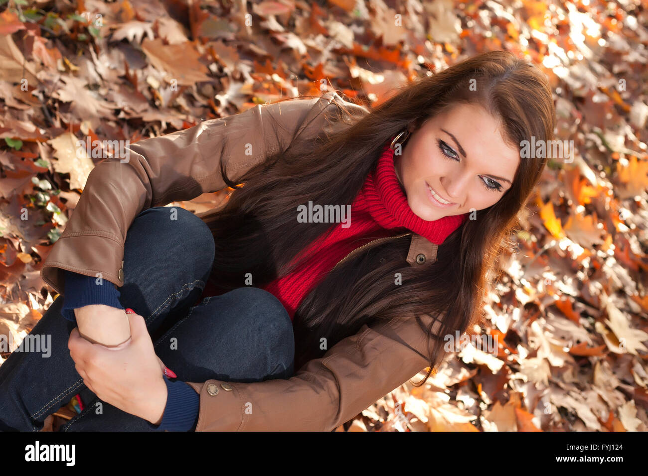 Sitzen und Witing im Herbst Stockfoto