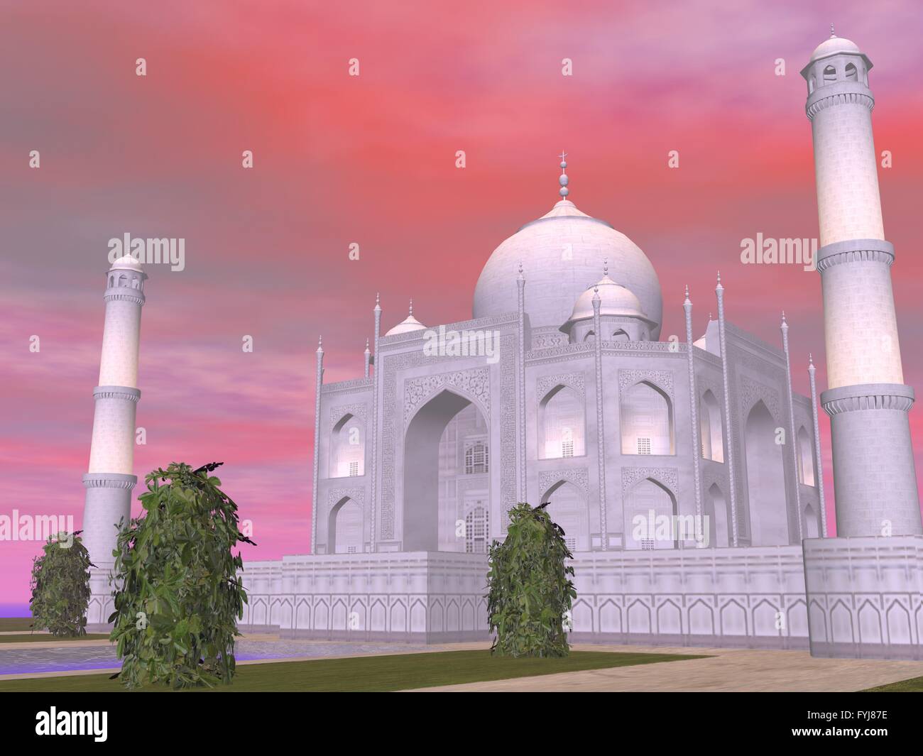 Taj Mahal-Mausoleum, Agra, Indien - 3D render Stockfoto