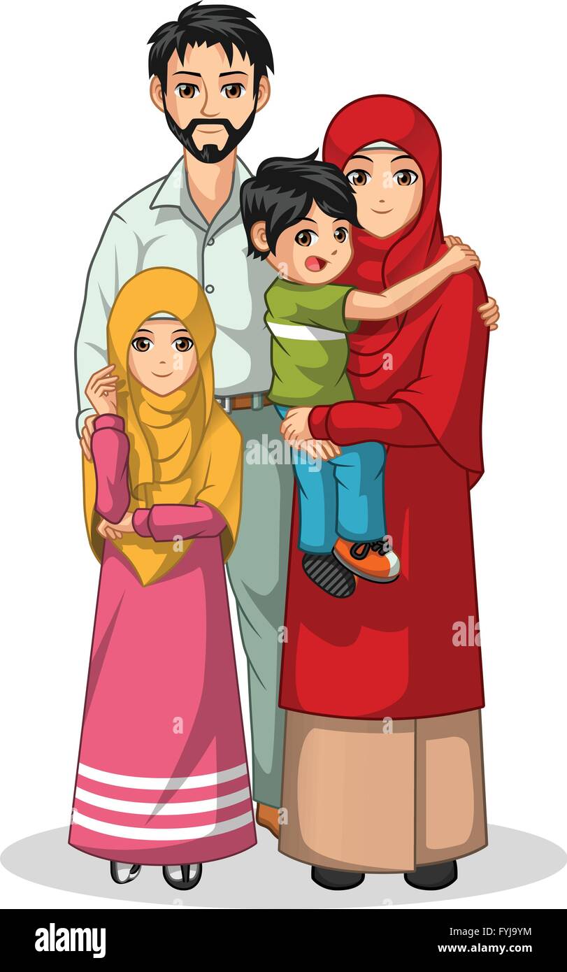 Muslimische Familie Cartoon-Charakter-Vektor-Illustration Stock Vektor