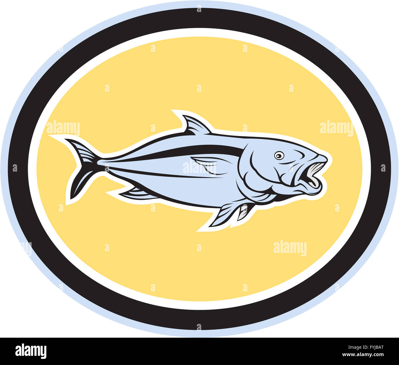 Kingfish Cartoon Oval Stockfoto