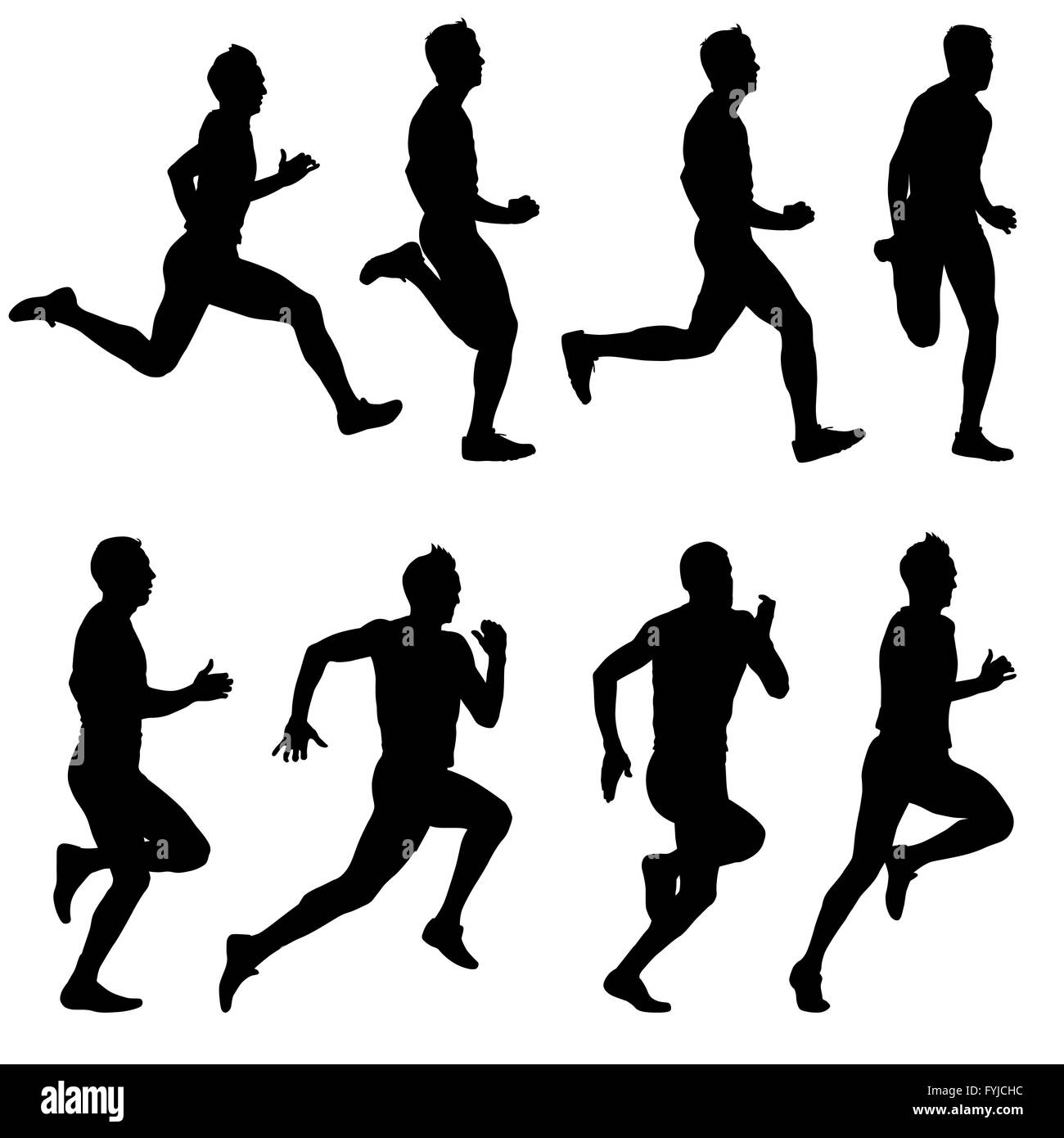 Satz von Silhouetten. Läufer auf Sprint, Männer. Vektor-Illustration. Stockfoto