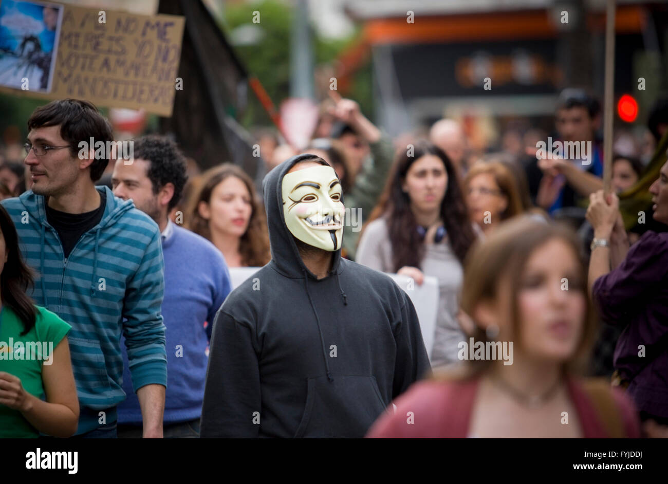 Badajoz, Spanien - 29. März 2012: anonyme Demonstrant bei gegen den Sparkurs schneidet Demonstration, Marsch gegen die Reform Arbeit ca. Stockfoto