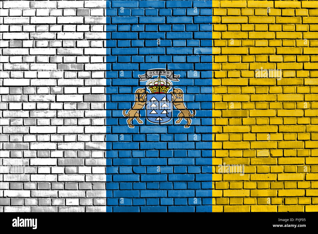 Flagge der Kanarischen Inseln auf Mauer gemalt Stockfoto
