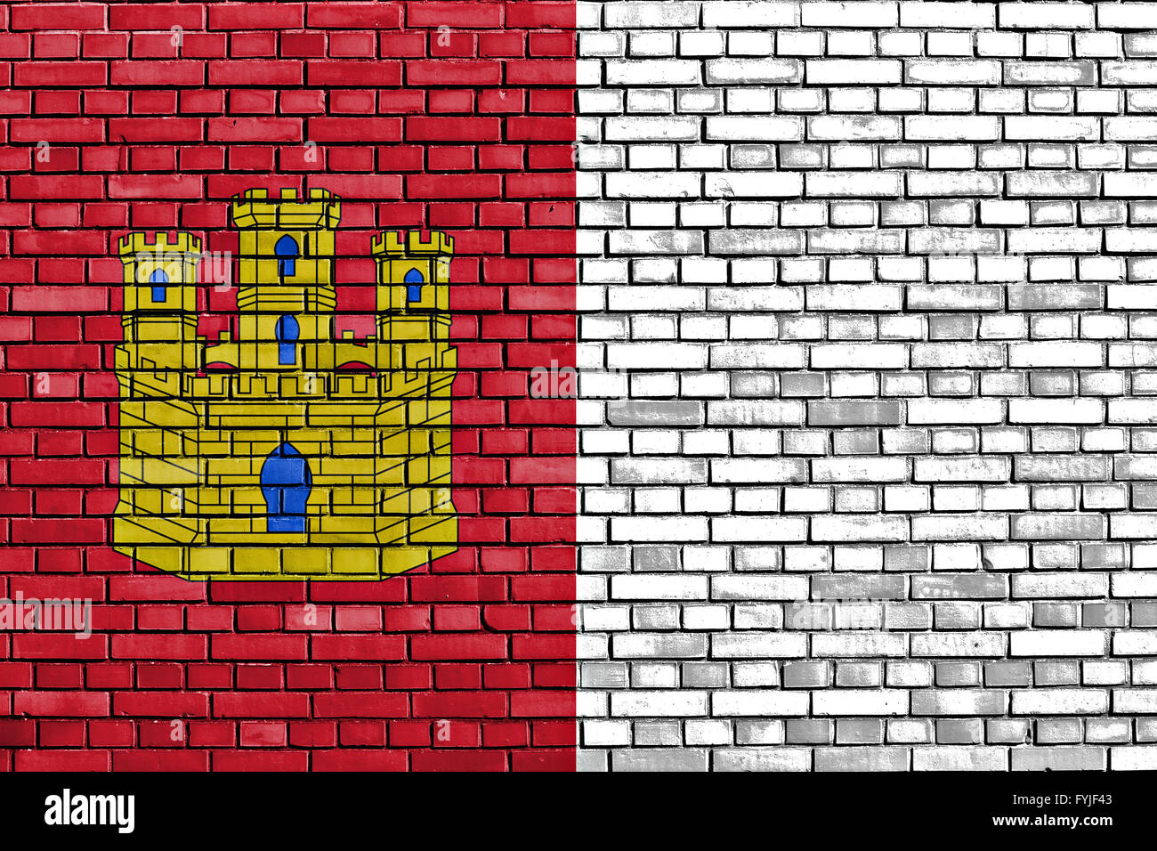 Flagge von Kastilien-La Mancha auf Mauer gemalt Stockfoto