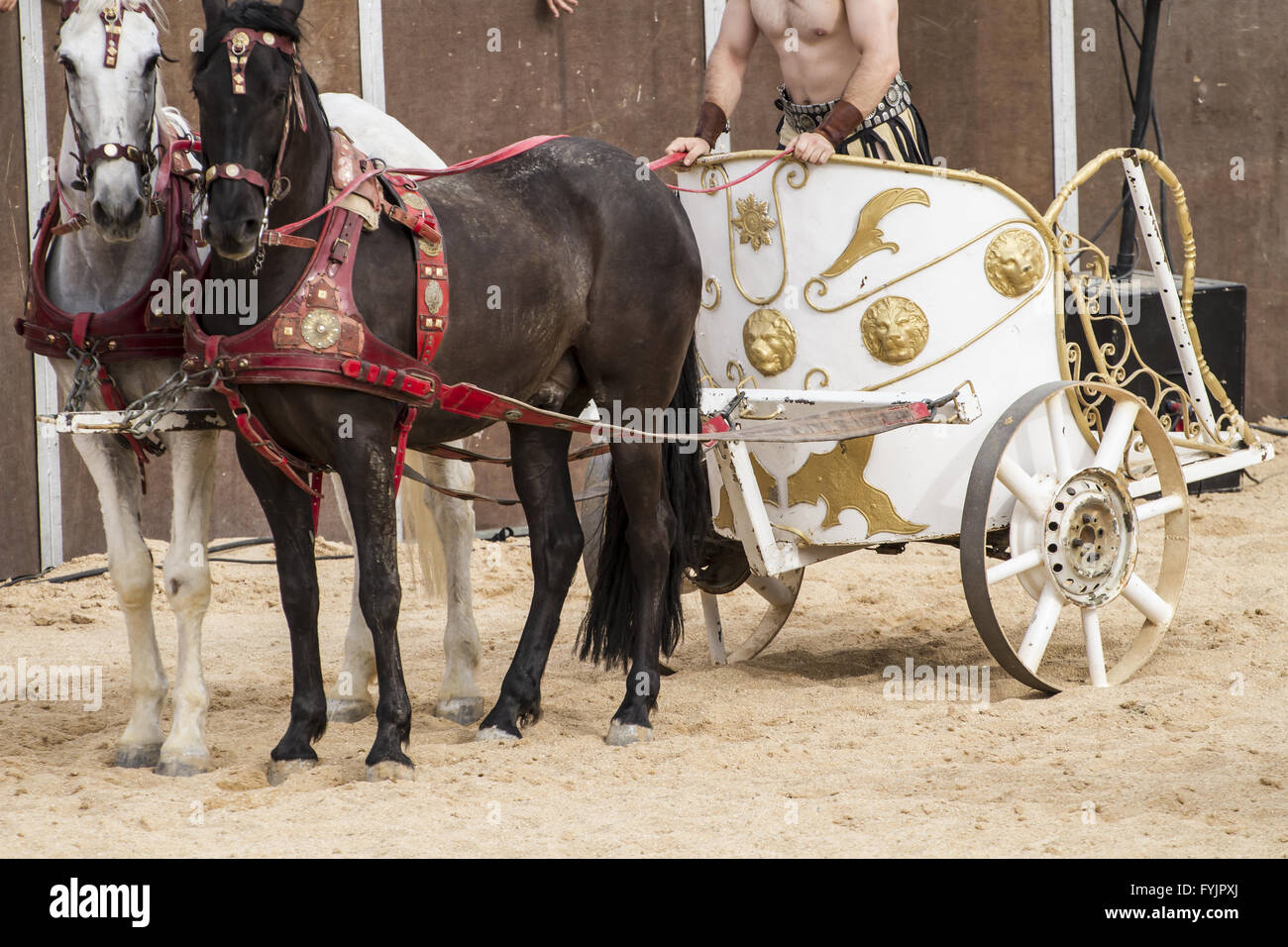 Spiele, Roman Wagen in einem Kampf der Gladiatoren, blutigen Zirkus Stockfoto