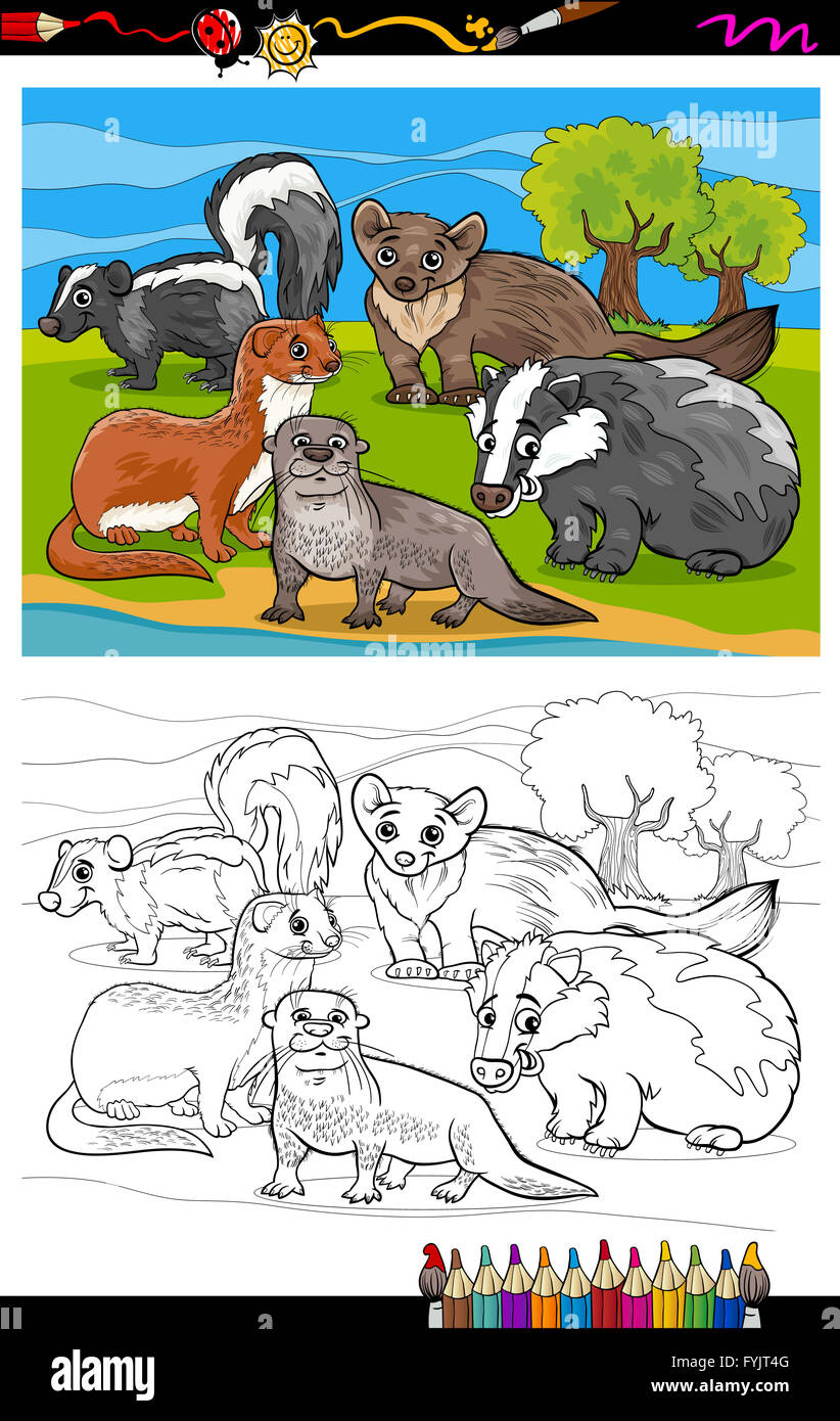 Mardern Tiere Cartoons Malbuch Stockfoto