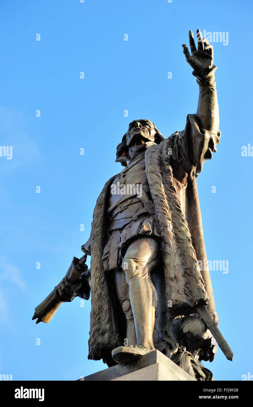 Chicago, Illinois, USA. Die Christopher Columbus Statue in Chicagos Grant Park von Bildhauer Carlos Brioschi. Stockfoto