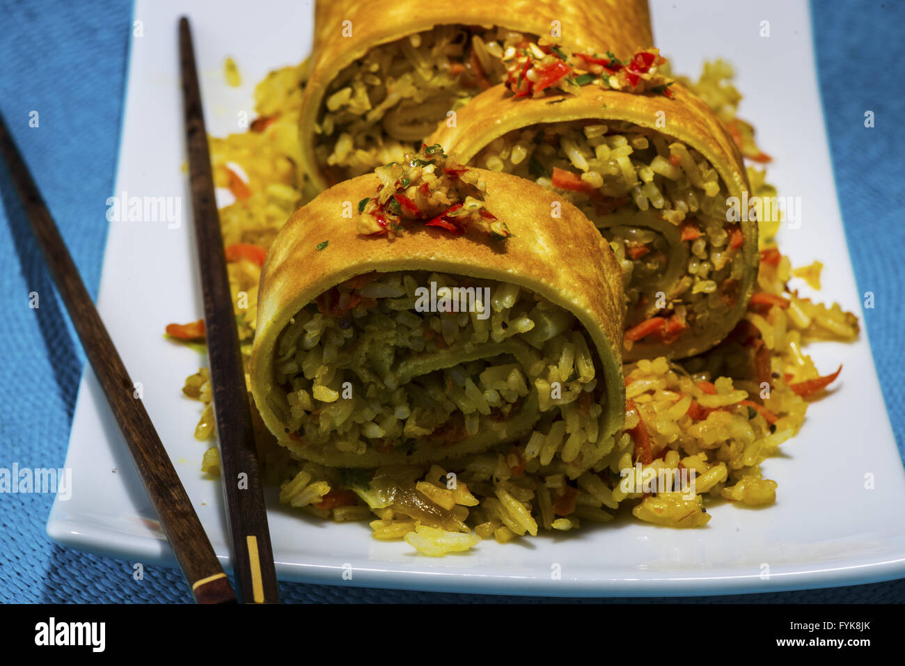 asiatische Curry-Reis-roll Stockfoto