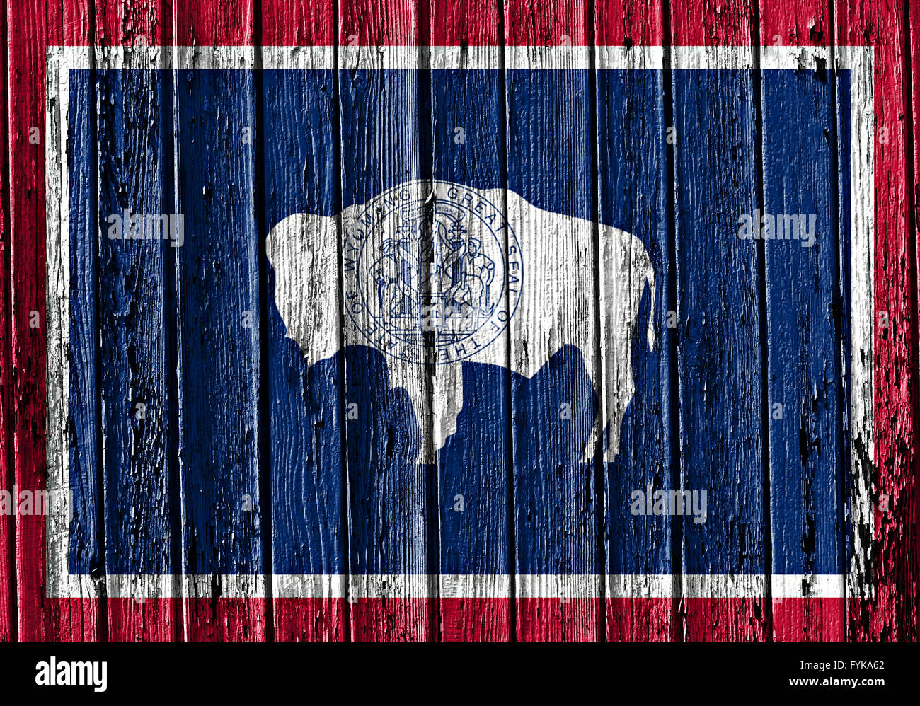 Bundesstaat Wyoming Flagge gemalt auf Holzrahmen Stockfoto